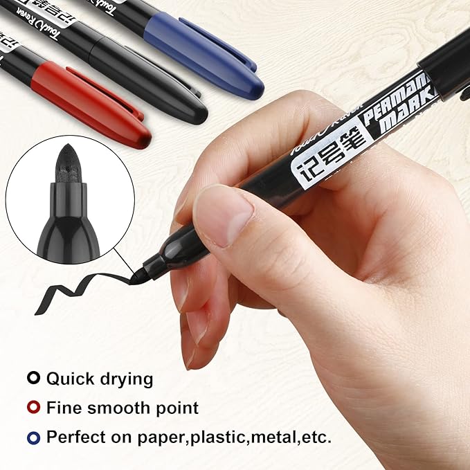 Thenshop 300 Pack Permanent Markers Bulk First Day of School Back to School Supplies Fine Point Waterproof Marker Works on Plastic, Wood, Stone, Metal, Glass for Office Classroom(Black, Red, Blue)