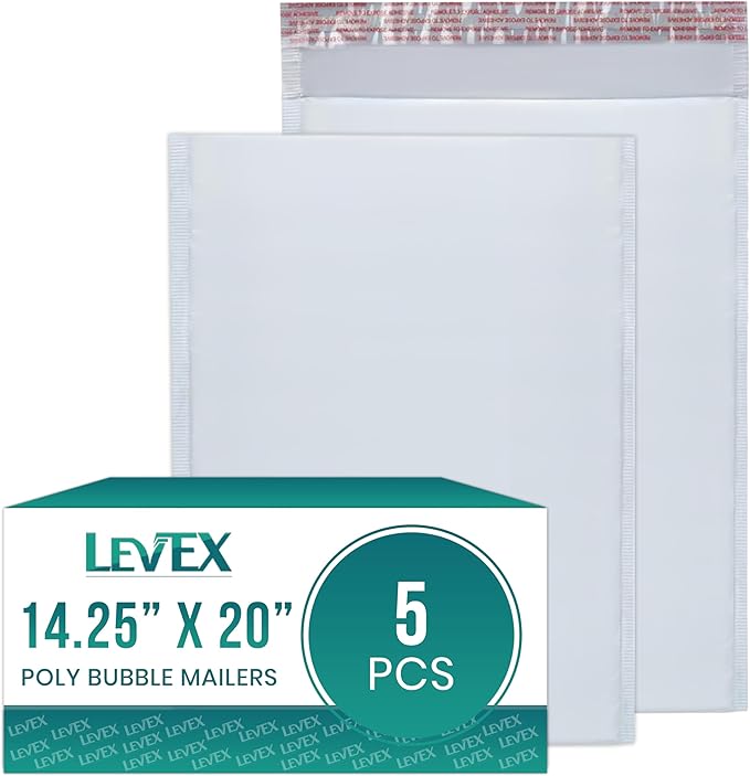 Levex - #7 14.25" x 20" [5 Pack] Poly Bubble Mailers, Padded Envelope Mailers, Packing Envelope & Mailing Bags for Shipping