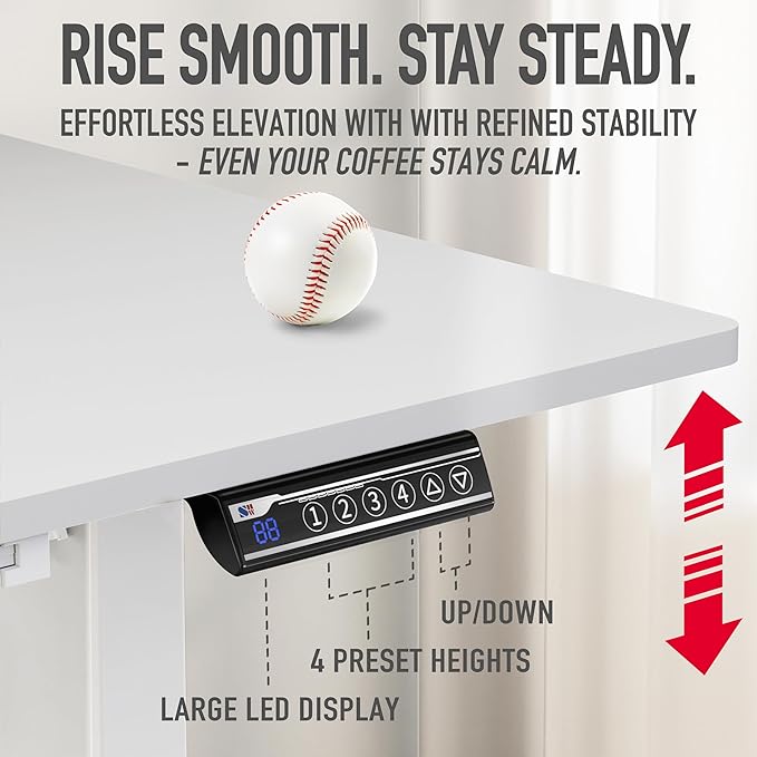 SHW 48-Inch Electric Height Adjustable Standing Desk with Drawer, Memory Preset and Cable Management Tray, White