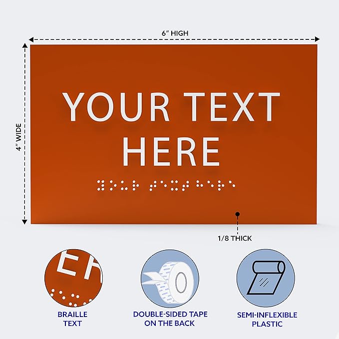 6" X4" Personalized Custom Sign- Tactile Graphics Grade 2 Braille Text | ADA Compliant Wall Mount Plastic Signs For Schools, Offices, Businesses, Apartments & Restaurants