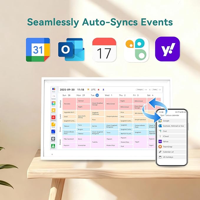 15.6-inch Digital Calendar Chore Chart, Electronic Wall Planner Smart Calendar Touchscreen for Family Schedules, Meal Planner, Task Rewards, Wall Mount Included, Organizing Your 2026 (White)