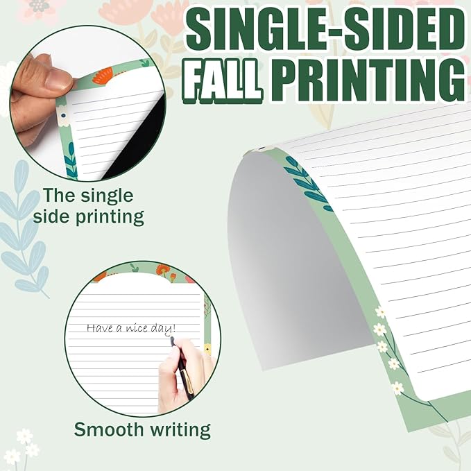 250Pcs Cute Stationery Paper and Envelope Set with 100 Letterhead Papers and 50 Envelopes,10 Design for Letter Writing Invitations Computer Holidays Party Notes, 8.5x11 Inch- Lined Flower