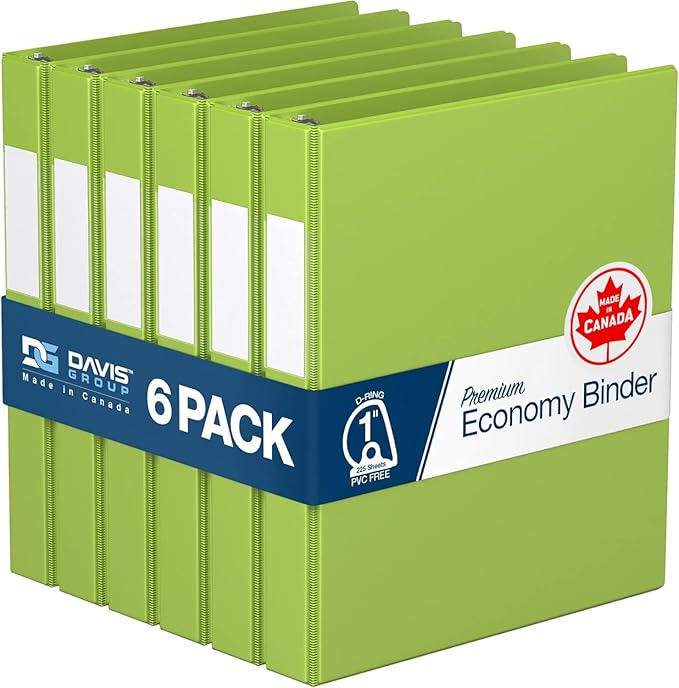 Premium Economy 6-Pack 3-Ring Binders for School or Office, D-Ring Binders, 1 Inch, Lime Green
