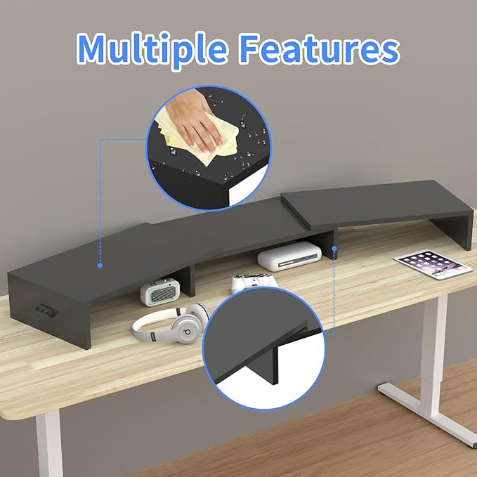 Pholiten Dual Monitor Stand Riser for 2 Monitors，Desktop Monitor Stand with Adjustable Length and Swivel Angles, Extra Long Multifunctional Stand up to 48.2" fit Computer Laptop Printer Max 44 lbs