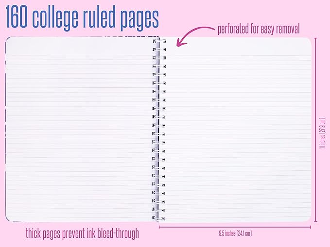 Lilly Pulitzer Large Pink/Blue Hardcover Spiral Notebook, 11" x 9.5" with 160 College Ruled Pages, Shade Seeker