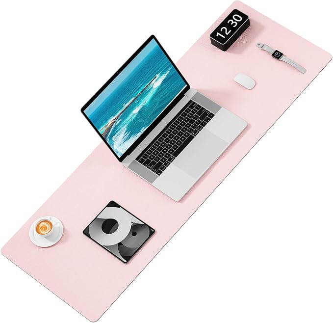 Hsurbtra Desk Pad, 48" x 17" PU Leather Desk Mat, XXXL Extended Mouse Pad, Waterproof Desktop Blotter Protector, Non-Slip Ultra Thin Large Laptop Keyboard Writing Mat for Office Home, Pink