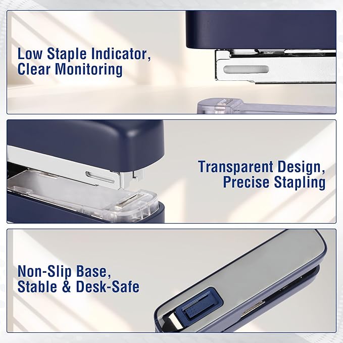 WORKPRO 2-in-1 Stapler with Staples & Staple Remover, 40 Sheet Capacity, Flat Clinch Design, Storage Space, Includes 2000 Standard Staples - Non-Slip Office Stapler for Desk, Classroom, Dark Blue