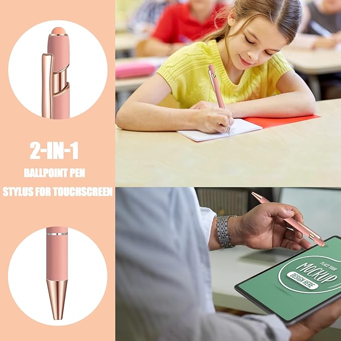 8 Pcs Blue Ink Ballpoint Pen with Stylus Tip 2 in 1 Stylus Ballpoint Pen Metal Pens Stylus Pen for Touch Screens School Office Coworkers (Pink Rose Gold)
