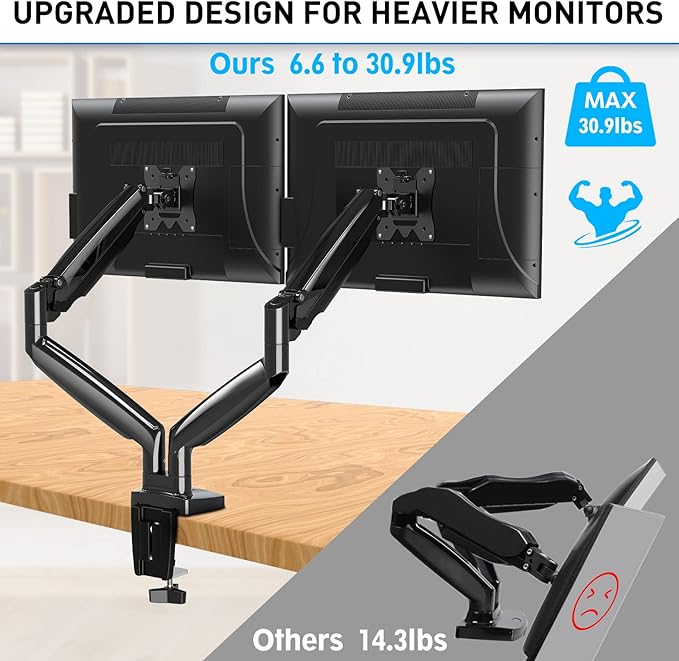 MOUNTUP Dual Monitor Mount for 2 Max 35 inch Ultrawide Screens, Hold 6.6-30.9lbs, Full Motion Gas Spring Monitor Desk Arm, Heavy Duty Dual Monitor Stand for Desk, VESA Bracket with Clamp/Grommet Base