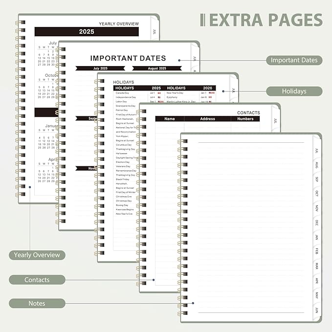 Planner 2025-2026 for Women & Men, Weekly and Monthly Calendar Notebook (July 2025 - June 2026), Hardcover Spiral Bound School Teacher Student Planner with Tabs, Inner Pocket, A5 (6.3" x 8.5")