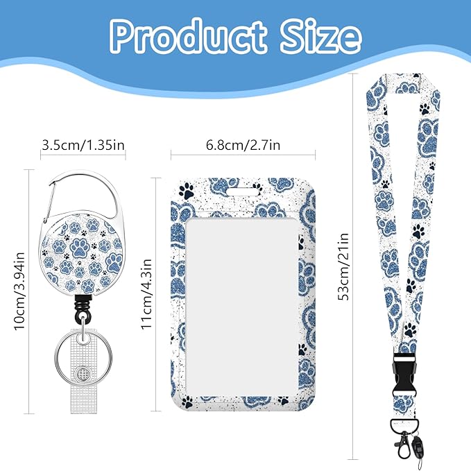 Puppy Paw Lanyard with Id Holder, Cute ID Badge Holder with Retractable Lanyard, ID Holder with Badge Reel Clips,Animal Keychain Name Tag ID Card Holder Teacher Women Doctor Office Gift
