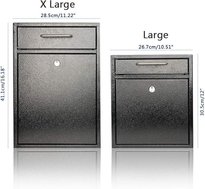 KYODOLED Steel Key Lock Mail Boxes Outdoor, Locking Wall Mount Mailbox, Security Lock Drop Box, Collection Boxes,16.2H x 11.22L x 4.72W Inches, Black X Large