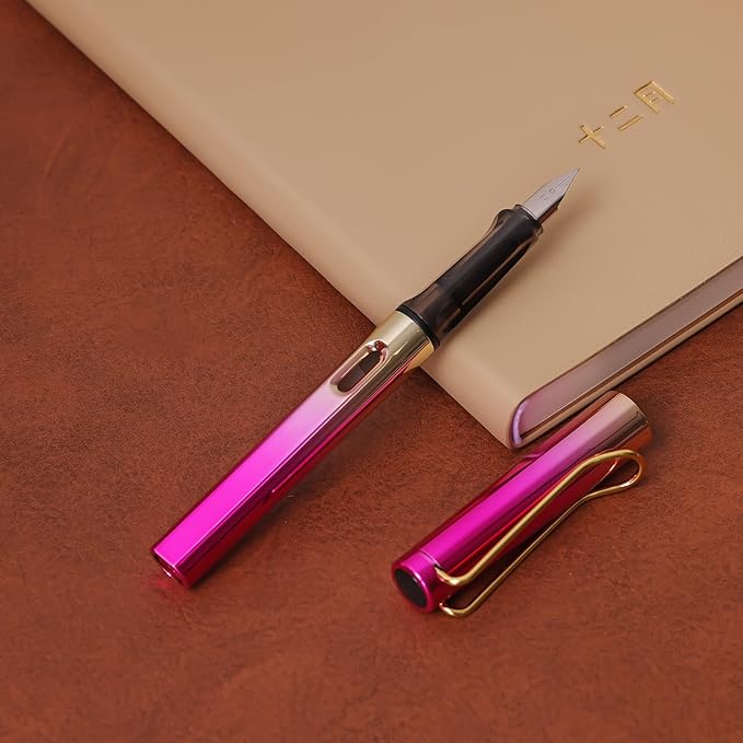 Ludato Disposable Color Fountain Pens for Writing-Pack of 4 - Blue,Green,Orange,Rose Pink