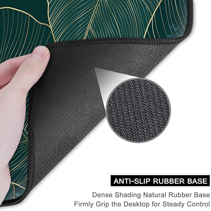 Auhoahsil Mouse Pad, 12 x 10 in Tropics Theme Computer Mouse Pad for Desk, Premium-Textured Non-Slip Rubber Stitched Edges Waterproof Square Mouse Mat for Gaming Work Wireless Mice, Green Leaves