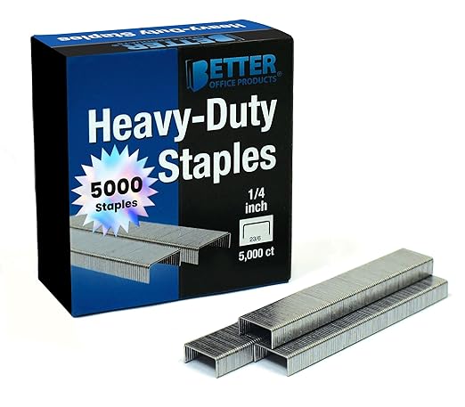 Better Office Products 5,000 Count Heavy Duty Staples, 23/6, 1/4-inch Staples, Chisel Point Tips, High Capacity