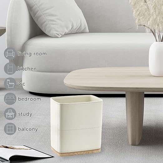 Polytree Bathroom Trash Can 1.8 Gallon(7 Liter) Small Kitchen Garbage Can,Decor Wastebasket for Bedroom Office,Resin Hand-Carved Leather Beige