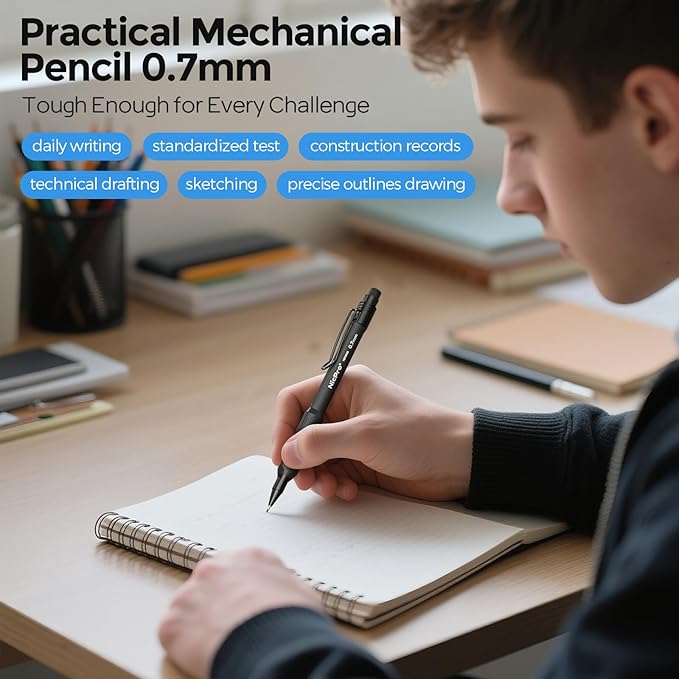 Nicpro 0.7 mm Mechanical Pencil Set with Case, 3PCS HD1000 Mechanical Pencils 0.7 With 6 Tube HB Lead Refills, Eraser, Weatherproof Barrel for Outdoor Writing Drafting Drawing Sketching