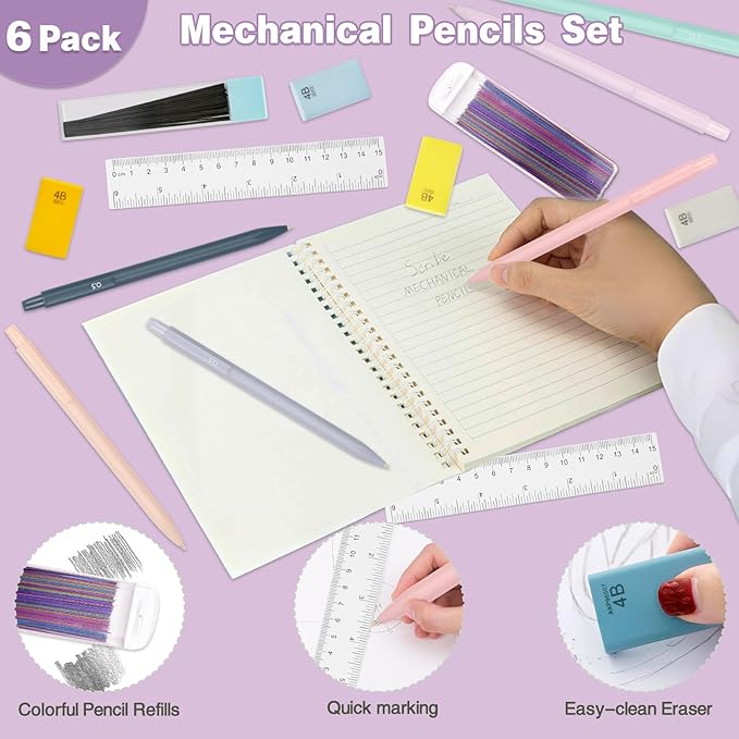 52 PCS Aesthetic School Supplies with Highlighters, Mechanical Pencils, Color Ink Gel pens, Pencil Case, Bible Study Supplies, Pens Pencils and Highlighters Set, Stationary Set for Student (Purple)