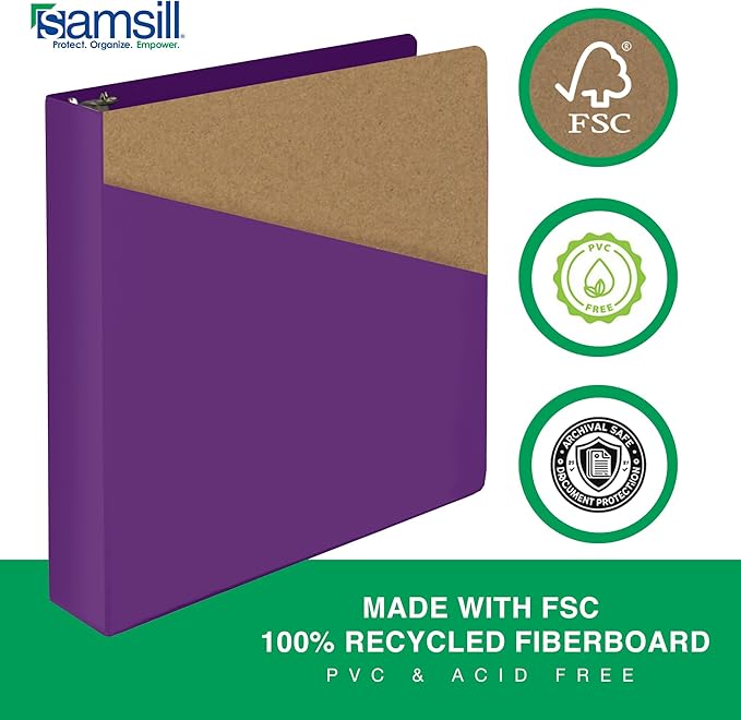 Samsill Durable 1.5 Inch Binder, Made in The USA, D Ring Binder, Customizable Clear View Cover, Plum Purple, Holds 350 Pages