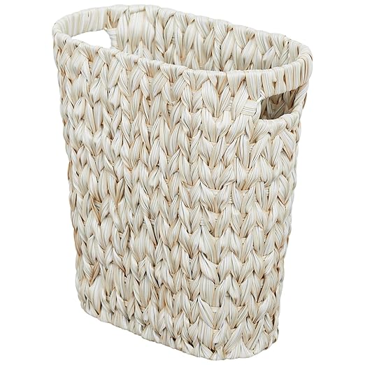 Wicker Trash Can,Bathroom Trash Can,Waterproof Wicker Waste Basket for Bathroom,Narrow Small Waste Basket for Bedroom,Office, Cream White 5 Gallon