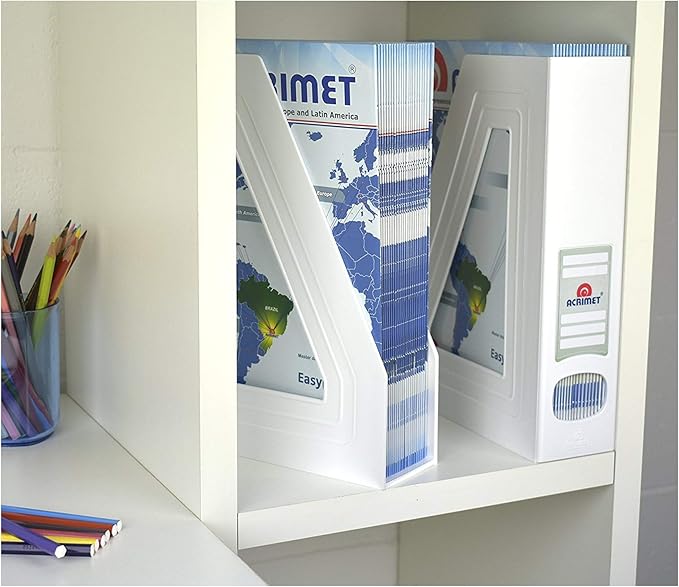 Acrimet Magazine File Holder, Durable Rack, Space-Saving Organizer (Plastic) (White Color) (2 pack)