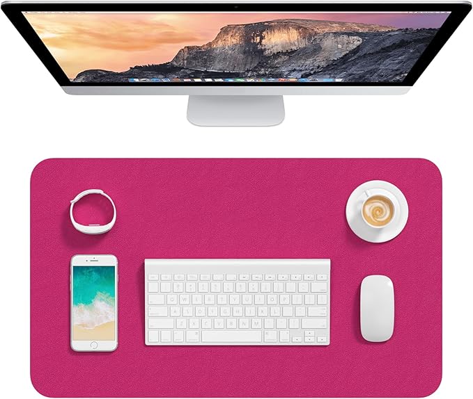 Hsurbtra Desk Pad, 23.6" x 13.8" PU Leather Desk Mat, M Extended Mouse Pad, Waterproof Desktop Blotter Protector, Non-Slip Ultra Thin Small Laptop Keyboard Writing Mat for Office Home, Bright Rose
