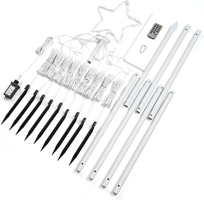 Yescom Cold White 12FT LED Waterfall Cone Tree Light with Star Finial 9 Strings 362 LED Star Lights Christmas Decoration Party Yard Outdoor