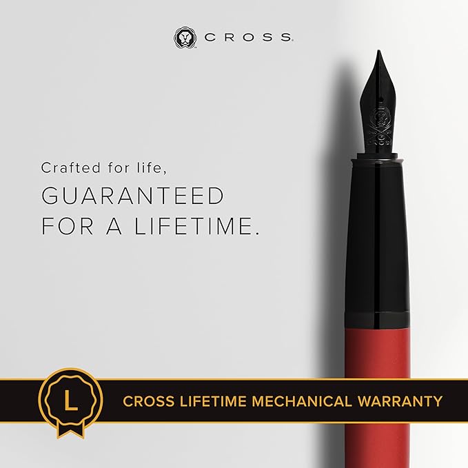 Cross Bailey Refillable Fountain Presented in a Premium Gift Box - Medium Point, Black Ink, Matte Red