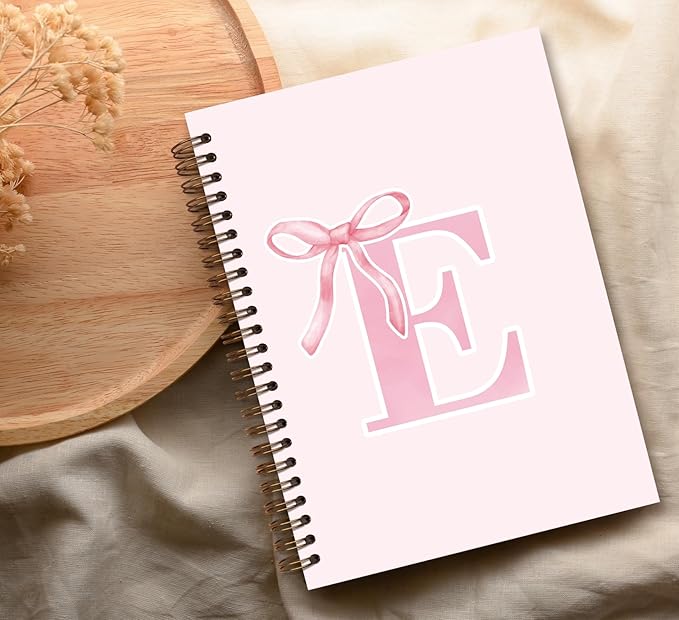 Coquette Trendy Preppy Pink Bow Spiral Notebook,Initial E Journal Personalized Teen Girl Gifts,Monogrammed Gifts for Women Teen Girl,College Ruled Hardcover Spiral Notebook 5.5 x 8.3