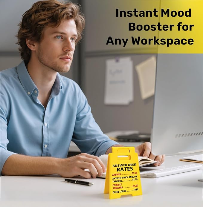 Funny Answer Desk Rates Sign, Funny Office Desk Decor Accessories for Work, Cool Office Signs Gifts for Boss Lady Coworker Teammates Employees Men Women, Cubicle Decorations