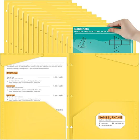 Henoyso 60 Pcs 2 Pocket Plastic Folders with Clear Front Pocket 3 Hole Punched File Folder Letter Size Take Home Documents Holder for Paper Holder Office Business Back to School Supply (Yellow)