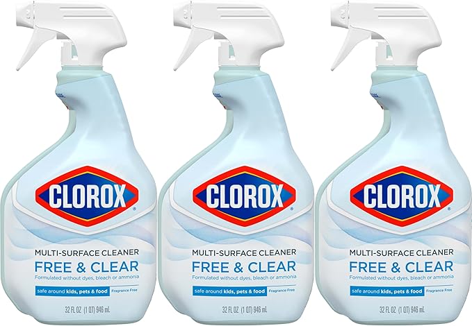 CLOROX Free & Clear Multi Surface Cleaner, Spray Bottle, Fragrance Free, 32 Fluid Ounces, Pack of 3