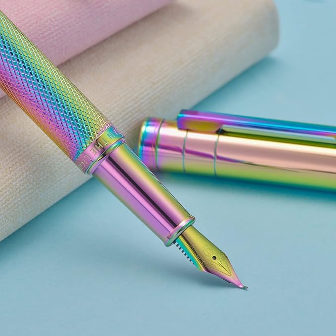 Asvine Hongdian Forest Fountain Pen Extra Fine Nib Rainbow Color with Converter and Metal Pen Box Set