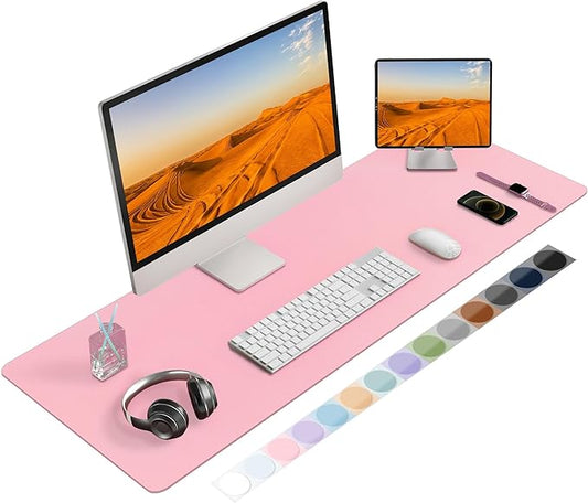 Leather Desk Pad Protector, Mouse Pad, Non-Slip Computer Mat for Desk, PU Leather Office Desk Mat for Home & Office, Waterproof Laptop Desk Blotter Pad for Keyboard and Mouse, Pink (17''X48'')