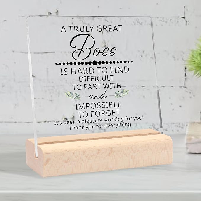 Best Boss Gifts for Women Men, Boss Lady Gifts Boss Birthday Gifts for Women Appreciation Gifts Christmas Retirement Farewell Gifts for Boss Clear Desk Decorative Sign for Boss Office Decor