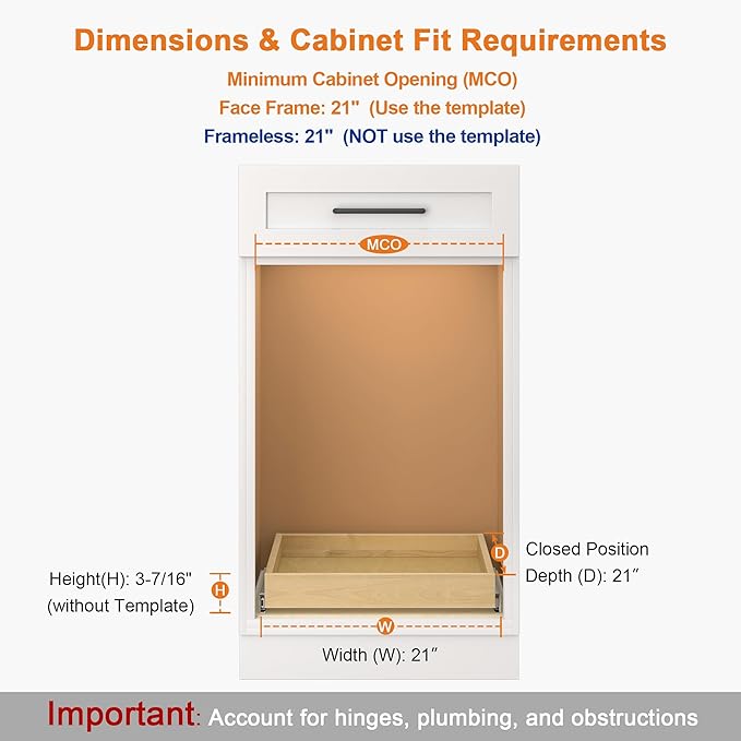 ALINE FURNITURE Pull Out Drawers for Cabinets Birch Wood, 21" W X 21" D Soft Close Slide Out Drawer for Kitchen Cabinets, Pull-out Shelves, Sliding Shelf for Pantry Cabinet Organizer
