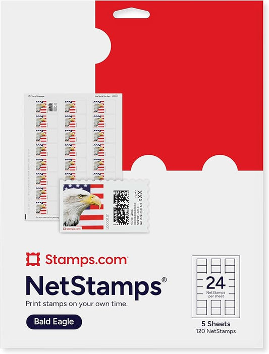 Bald Eagle NetStamps 1200-Pack (50 Sheets) Printable Postage Labels (Stamps.com Subscription Required) - Print Approved Postage - Inkjet & Laser Printers - Business, Personal, Home