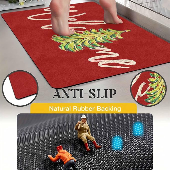 Christmas Welcome Tree Door Mat Merry Christmas Doormat Indoor Outdoor Entrance Floor Rug Non Slip Winter Decor Rubber Welcome Mats, 16" x 24" Inch