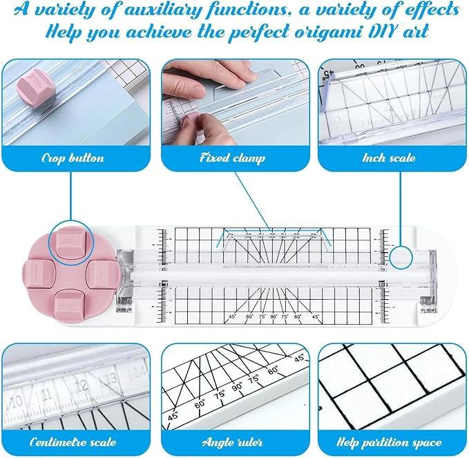 4-in-1 Multi-Function Paper Trimmer,Bidirectional Papers Cutter,Bidirectional Rotary Paper Cutter for A4/Photo/Card, for Daily Manual and Office Use (Blue+Green)