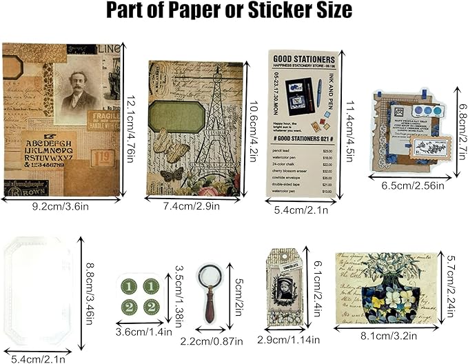 260PCS Vintage Journaling Scrapbooking Supplies Scrapbook Sticker Paper Ephemera Pack for Bullet Junk Journal Planners Collage Craft Notebooks Album (Pen Ink and Letter)