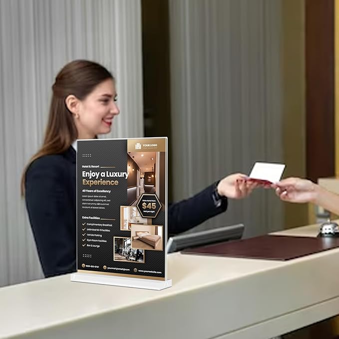 TONICE Acrylic Sign Holder 8.5 x 11 inch 6 Pack Double-Sided Plastic Sign Holder Stand Vertical Display Table Top Sign Holder for Office, Restaurants, Store, Wedding, Party