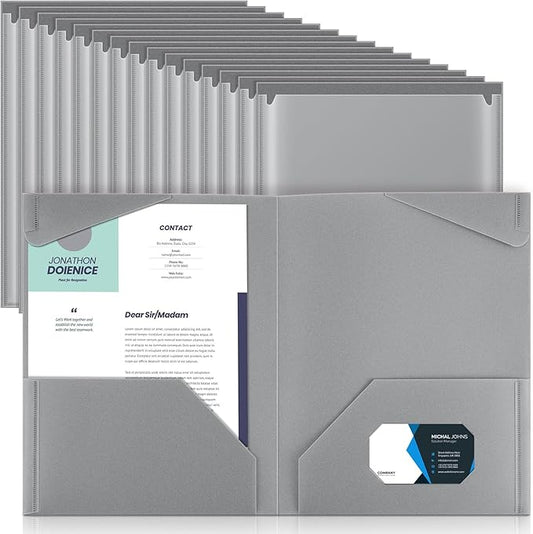 Henoyso 36 Pcs Plastic Folders with Clear Front Pockets Heavy Duty File Folders with 2 Pockets and Card Slot for Student Communication School Office Presentation Report (Dark Gray)