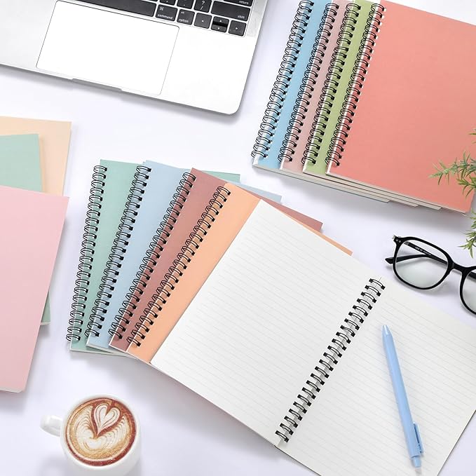 Fuutreo 12 Pcs Spiral Notebook for Work A5 8.3 x 5.7 Inch College Ruled Spiral Journal Notebook Kraft Cover Ruled Paper, 12 Color, 60 Sheets, 120 Pages for Office School(Earthy Color)