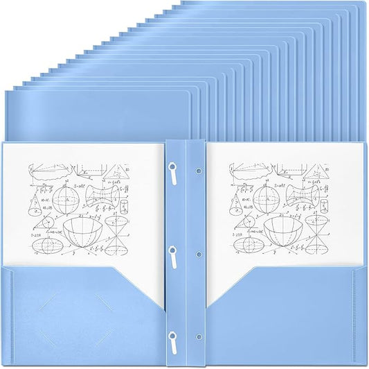 Yeaqee 60 Pcs Plastic Folders with Pockets and Prong Plastic Folders with 2 Pockets Pocket for Office, School for Students, Teachers, Office Workers (Haze Blue)