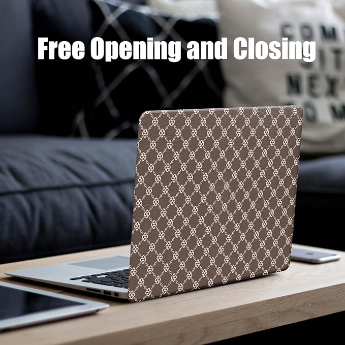 Compatible with MacBook Air 13 inch Case 2025 2024 2023 2022 M4 A3240 M3 A3113 M2 A2681, Luxury Checkered Textured Vintage Leather Plastic Hard Shell Case for MacBook Air 13.6 M4+Keyboard Cover, Brown