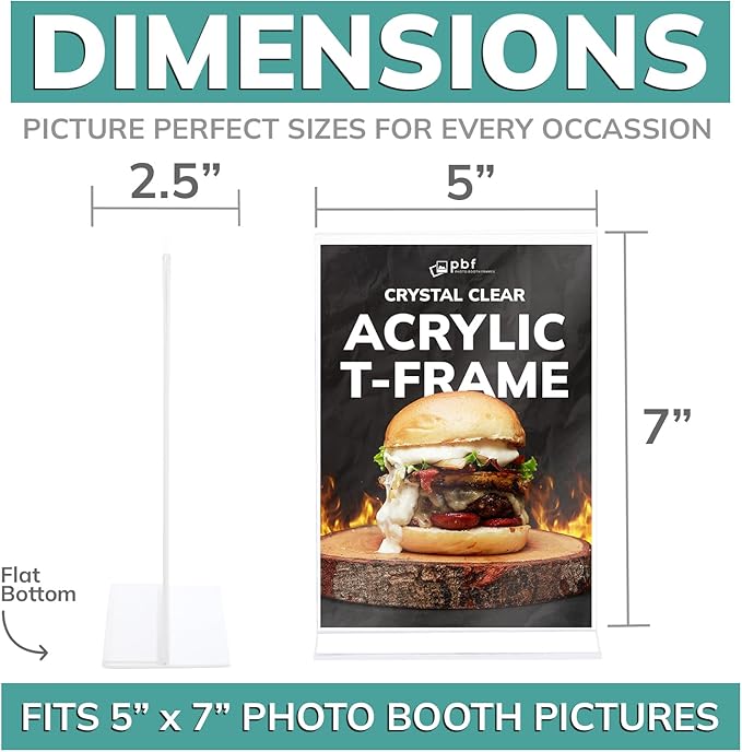 pbf 5x7 Acrylic Picture Frame Display Stand | 5 x 7 Vertical Clear Acrylic Sign Holder | T-Style Photo Frame for Table Sign, Tabletop Wedding Sign, Menu, QR Code (6-Pack)