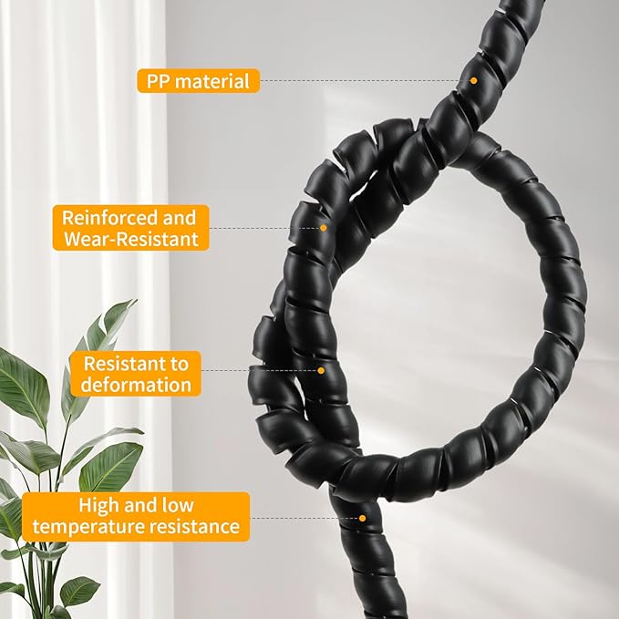 Spiral Wire Wrap, 9.84ft, 16.4ft, 33ft Spiral Cable Wrap Sleeve Hose for Computer, Power, Audio & Video Cords Stop Cord Tangle and Detangler (Black, 12mm (15/32")-16.4ft)