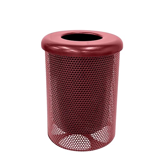 RFT-P-BUR Heavy Duty Round Trash Receptacle with Flat Top, Liner Included, 32 Gallon, Burgundy, Made in America
