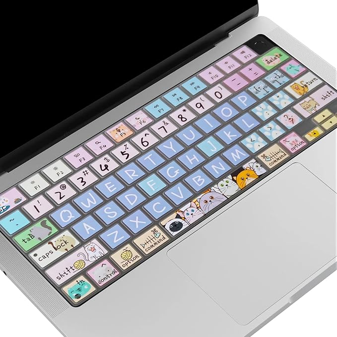 Keyboard Cover Skin for 2021-2024 MacBook Pro 14/16 (A2442 A2485 A3112 A3401 A3403 A2992 A2779 A2780 A2991 A2918 M1/M2/M3 M4) & MacBook Air 13.6''/15'' (A2681 A3113 A2941 A3114),Cute Cat