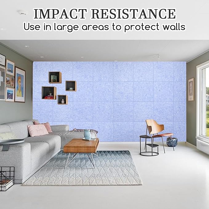 Large Cork Board Alternative, 12 Pack Felt Board with Safe Removable Adhesive Tabs Felt Wall Tiles, Large Cork Boards for Walls, Cork Board for Home Office, Pin Boards for Walls, Light Blue